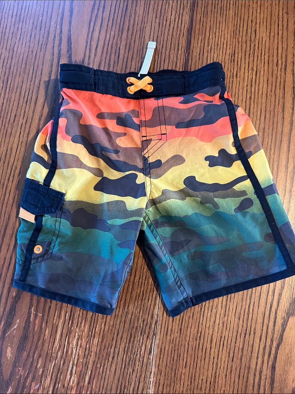 wonder nation Kids Rainbow Camo Swim Trunks - Orange/Yellow/Green/Blue